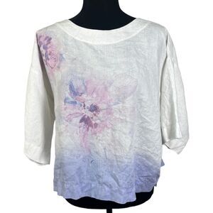 J. Jill Pure Jill Linen Floral Oversized Boxy Crop Top Blouse Size XS Petite